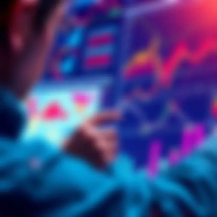 Person analyzing charts and graphs related to DOT staking and investment strategies, with a focus on maximizing returns and assessing risks.