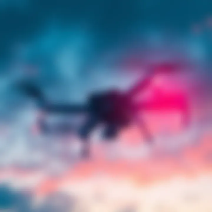 Drone with security measures A drone equipped with cryptographic technology flying in the sky, representing national security measures against threats.