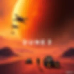 A dramatic poster for Dune 3 featuring a vast desert landscape and futuristic spacecraft, with the title Dune 3 prominently displayed.