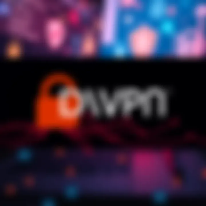 Graphic showing the DVPN logo transition with symbols for security and payments in the background