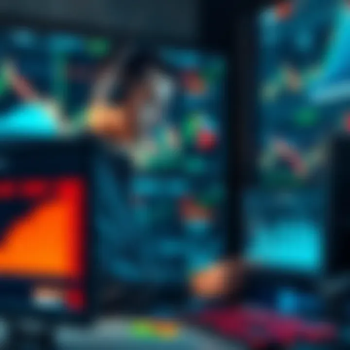 A trader analyzing market data and adjusting spot positions on a digital dashboard, with graphs and charts in the background.