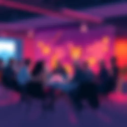 Group of early Dogecoin investors sharing their experiences and advice at a casual meetup