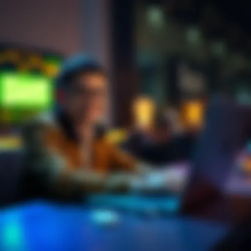 Earn Money Online A person sitting at a laptop, smiling while looking at financial earnings on the screen, with a small amount of cash beside them.