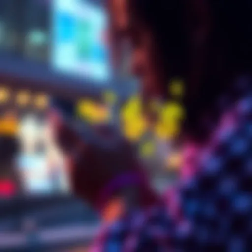 Earnings from Watching Ads A person watching ads on a smartphone with dollar signs around them, symbolizing earnings from Atlas Bucks.