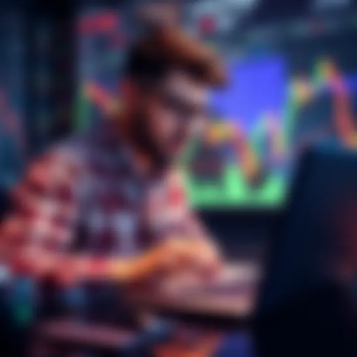 Earning Yield on Stablecoins A beginner examining different platforms to earn yield on stablecoins with a laptop and financial charts in the background.