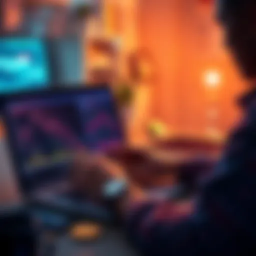 A person reviewing crypto savings options on a laptop, with graphs showing interest rates