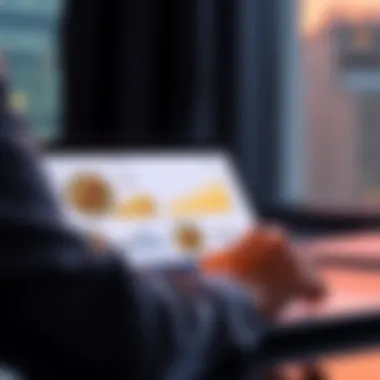 Earning Yield on Stablecoins A person analyzing crypto platforms on a laptop, with stablecoin icons like USDC displayed. Charts showing growth and security features are visible on the screen.