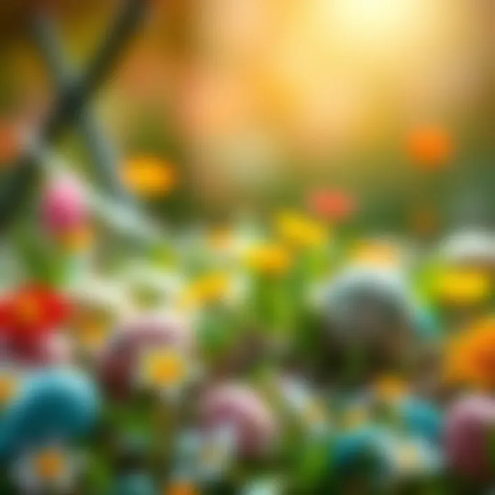 A colorful Easter scene with eggs and flowers symbolizing growth and new beginnings.