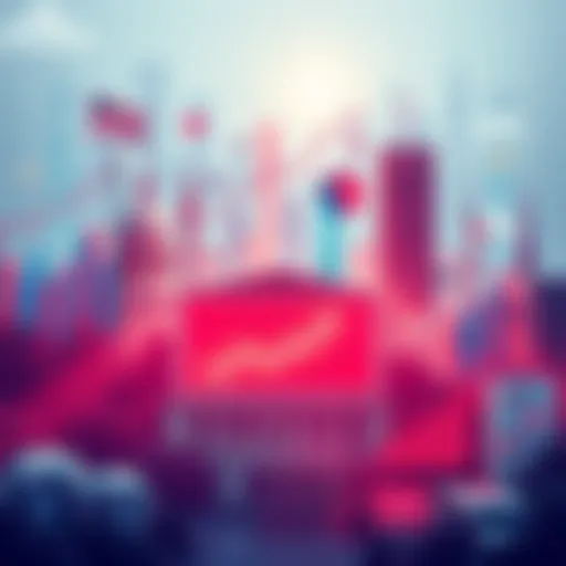 Illustration of major economic events including charts and symbols representing government, banking, and finance