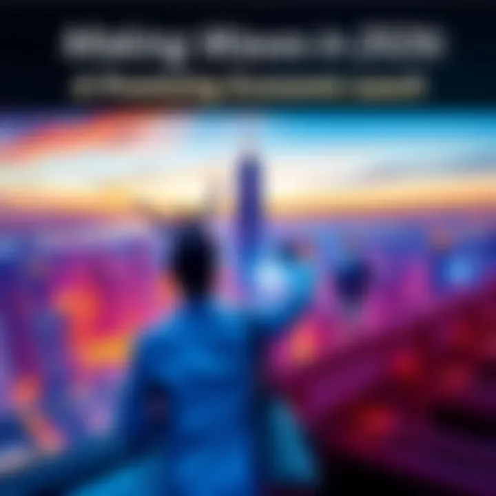 A vibrant city skyline representing economic growth with people celebrating new opportunities in 2026