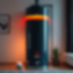 A modern electric water heater designed to mine Bitcoin, displayed in a home setting, showcasing its sleek look and energy-efficient features.