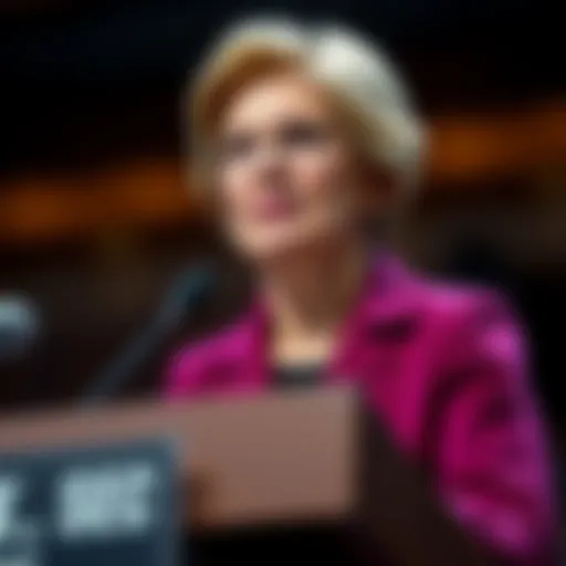 Elizabeth Warren speaking at a podium Senator Elizabeth Warren criticizes SEC's Gary Gensler for lack of action on crypto enforcement related to Trump-affiliated firms