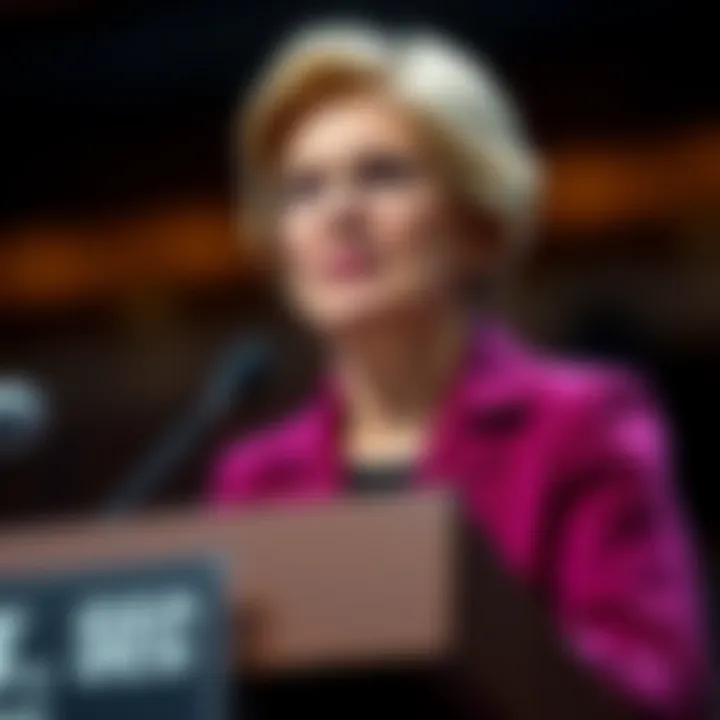 Elizabeth Warren speaking at a podium Senator Elizabeth Warren criticizes SEC's Gary Gensler for lack of action on crypto enforcement related to Trump-affiliated firms