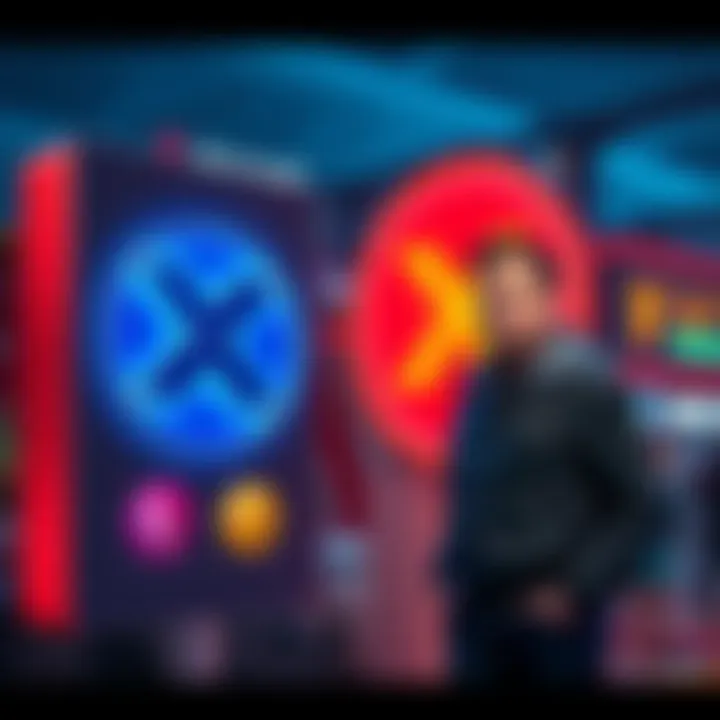 Elon Musk standing next to a sign for X Money, featuring symbols of fiat and cryptocurrency