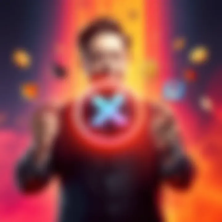 Elon Musk presenting the XMoney logo alongside symbols for stock and cryptocurrency trading