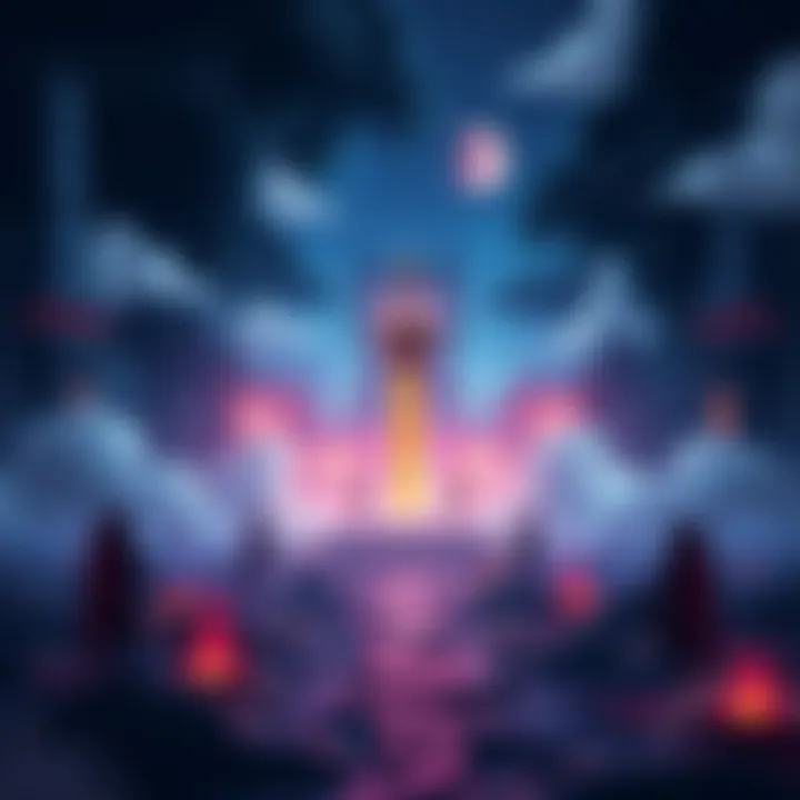 A digital scene showing a darkened gaming world representing the shutdown of Ember Sword in the crypto gaming sector.