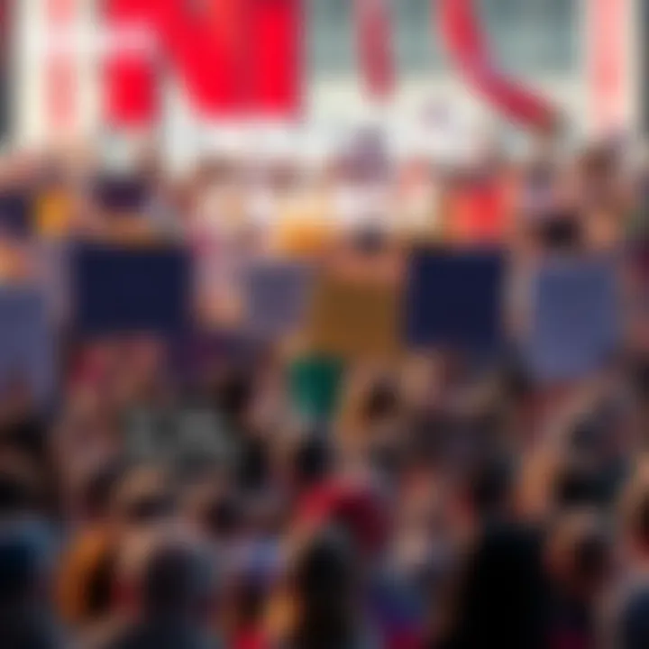 A crowd of diverse people holding signs for change, symbolizing unity and progress in society.