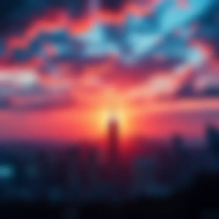 A vibrant sunrise over a city skyline symbolizing new growth and innovation