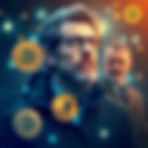 Visual representation of Jeffrey Epstein with cryptocurrency logos like Bitcoin and Ethereum, alongside key figures in the crypto world.