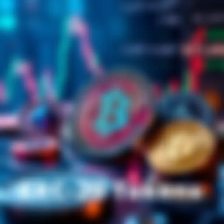 A visual representation of popular ERC-20 tokens like EOS, TRX, and ICN with market trends in the background.