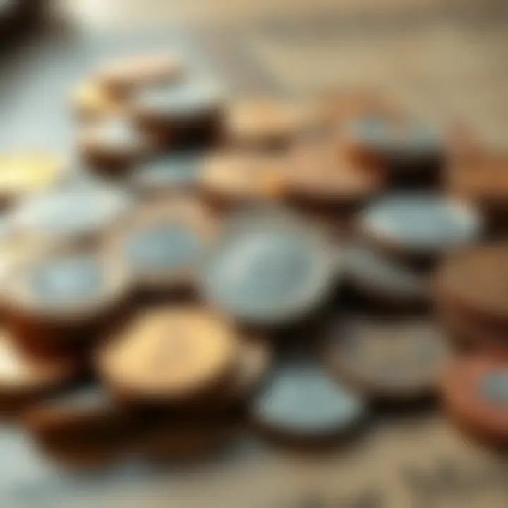 A collection of error coins displayed on a table, showcasing their unique features and details.