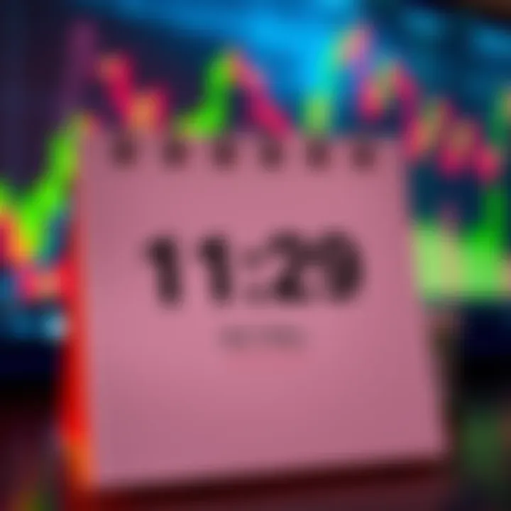 A calendar page showing the deadline for ETF approval with a marked date in mid-May and financial graphs in the background.