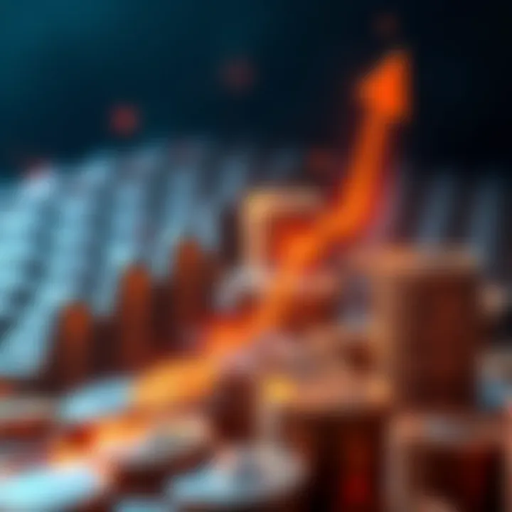 A graphic showing an upward trend in Ethereum prices with currency symbols in the background