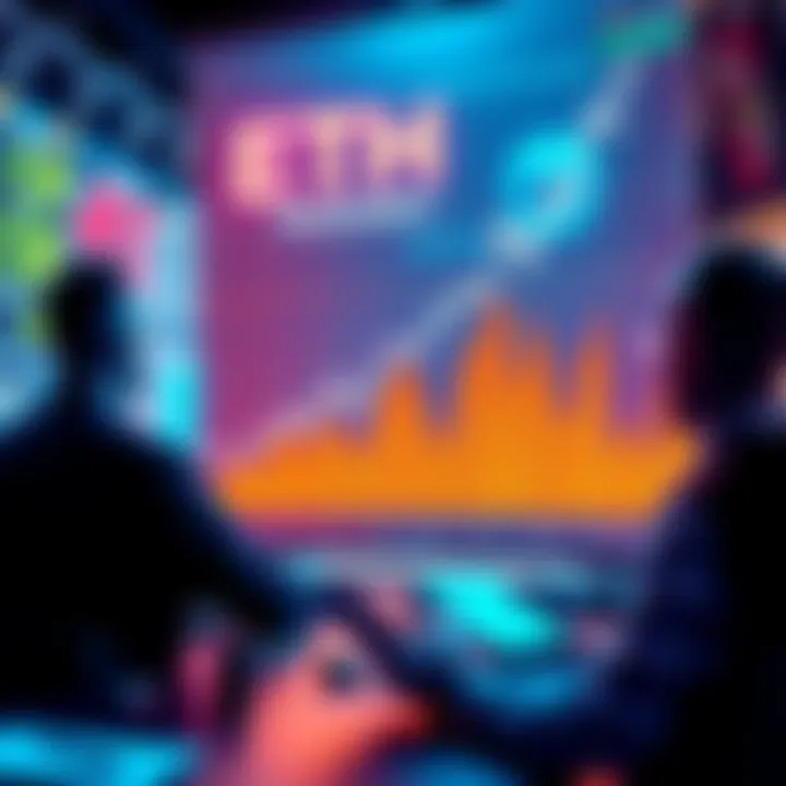 A chart showing the recent upward trend of ETH prices with traders analyzing market data.