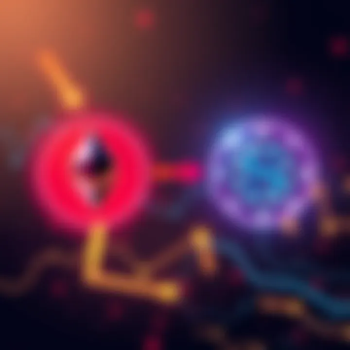 ETH and SOL Swap Graphic A graphic showing Ethereum and Solana logos with arrows indicating a swap between them, emphasizing low fees and smooth transactions.