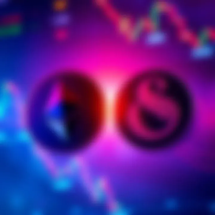 A side-by-side comparison of Ethereum and Solana logos with financial graphs in the background