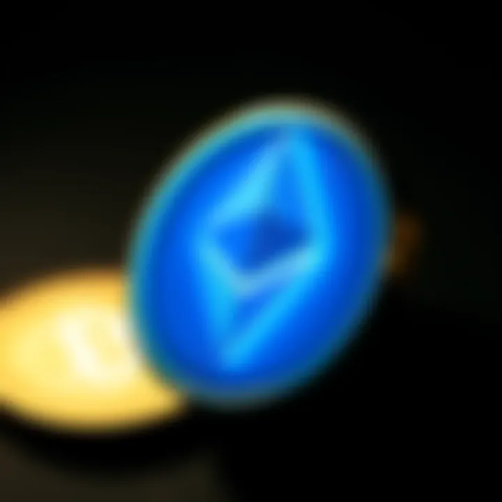 A close-up view of the Ethereum symbol highlighted in blue, representing its potential growth in the cryptocurrency market.
