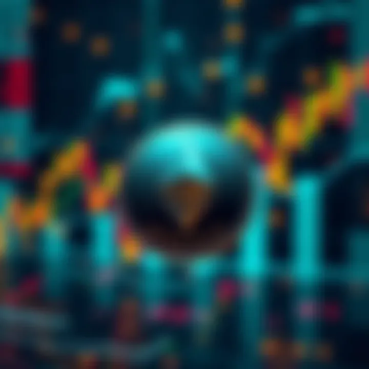 A digital representation of the Ethereum coin symbol against a backdrop of fluctuating graphs and currency symbols, showcasing its potential as a currency.