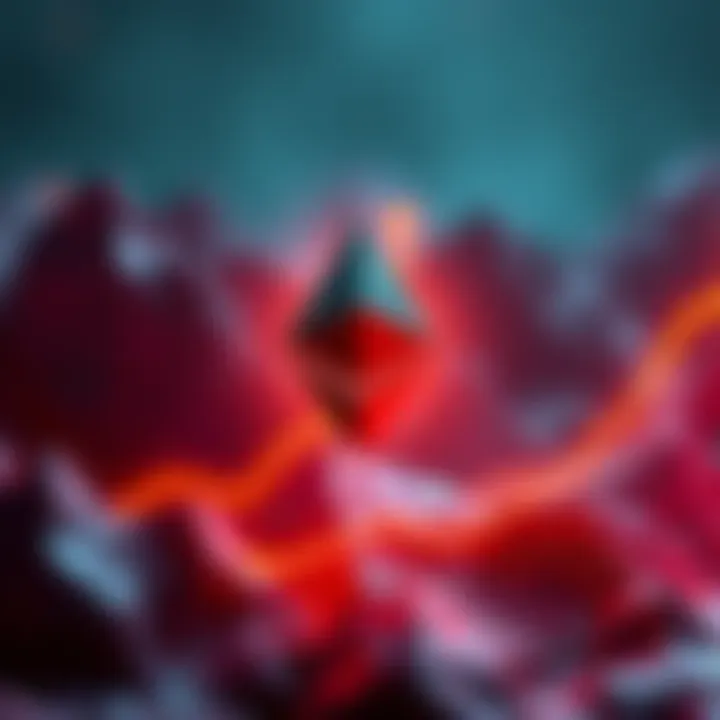 Ethereum logo with upward trend Ethereum logo surrounded by rising trend lines representing market growth and excitement