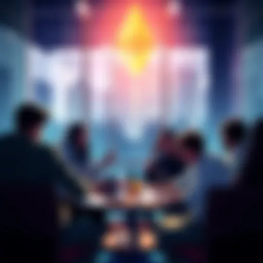 Ethereum Community Discussion A group of people discussing Ethereum topics and news in a casual setting