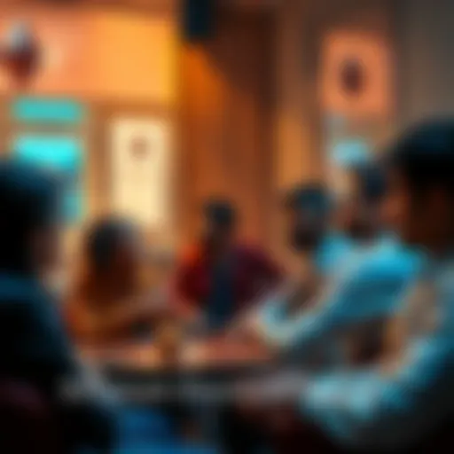 Ethereum Discussion Group A group of people engaged in conversation about Ethereum, sharing news and ideas in a casual setting.