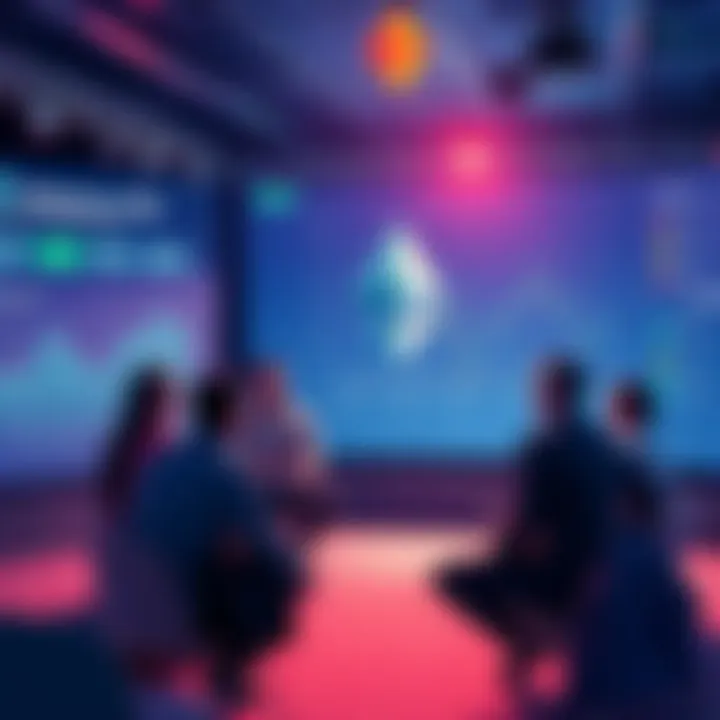 Ethereum Discussion A group of people engaging in conversation about Ethereum, with charts and news articles on display.