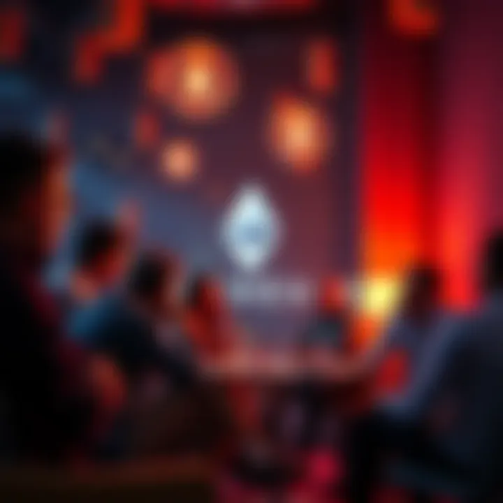 A group of people discussing Ethereum topics in a casual setting, sharing ideas and news about cryptocurrencies.