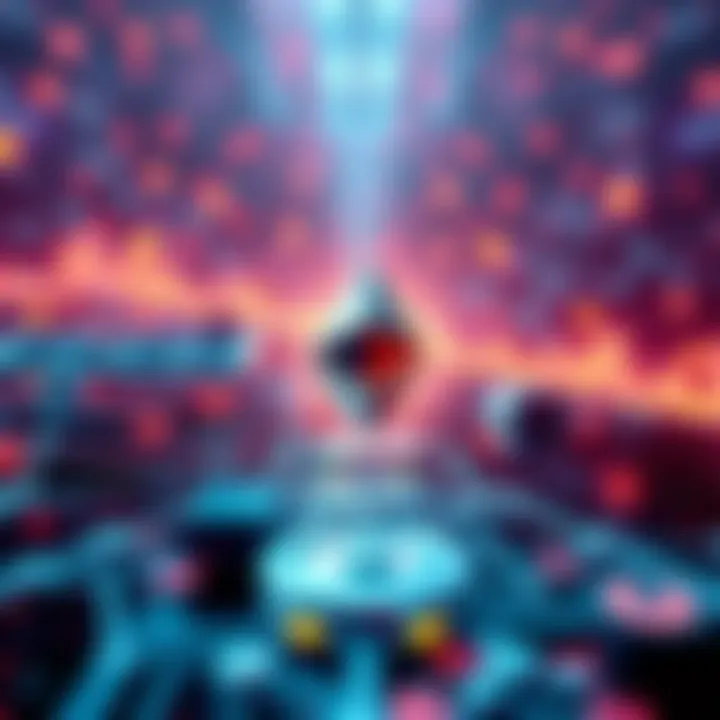 A digital representation of Ethereum as a financial operating system, showcasing interconnected assets and blockchain technology.