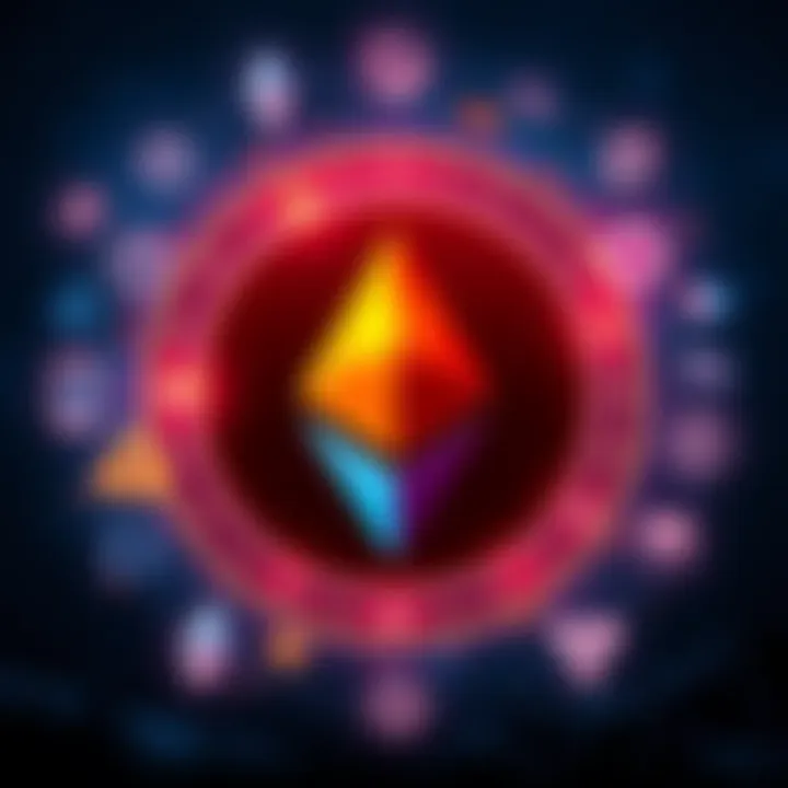 Ethereum logo surrounded by symbols representing Layer 1 scaling and improved speed and cost-effectiveness