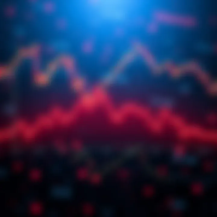 Ethereum price chart showing decline A line chart illustrating the decline in Ethereum's price over three consecutive quarters, with a background of financial symbols.