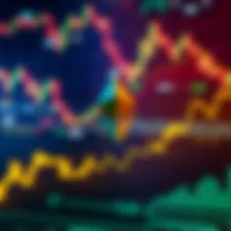 Graph showing Ethereum price increase with a background of financial charts and symbols
