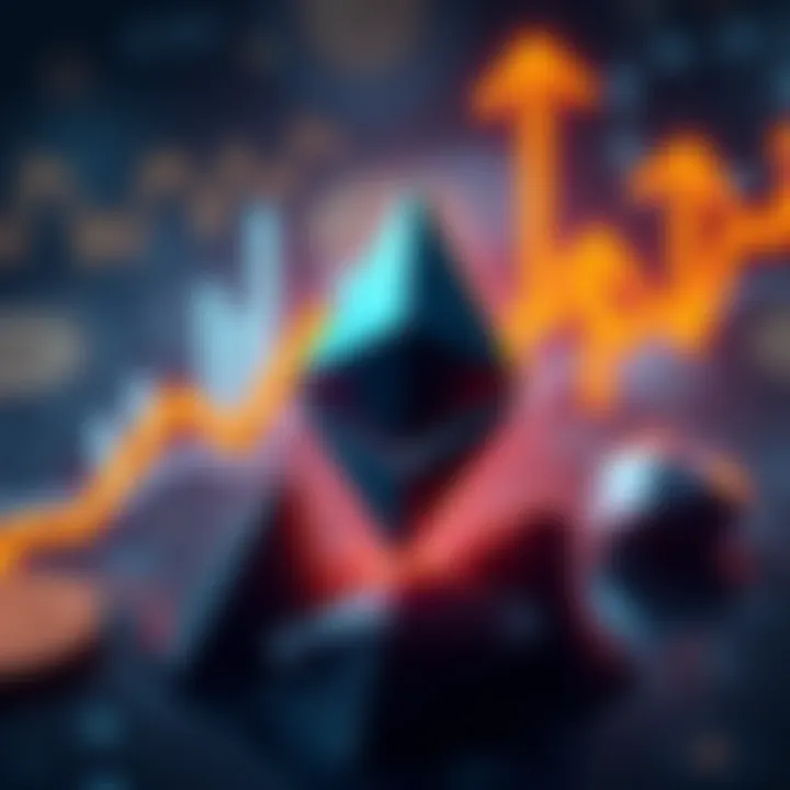 A visual representation of Ethereum's price chart showing a stabilization trend, with a background of digital currency symbols and upward arrows indicating potential growth.