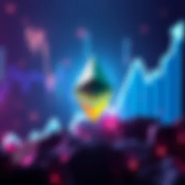 A digital illustration showing Ethereum logo with an upward trending graph and $4,000 mark in the background, representing potential price movement.
