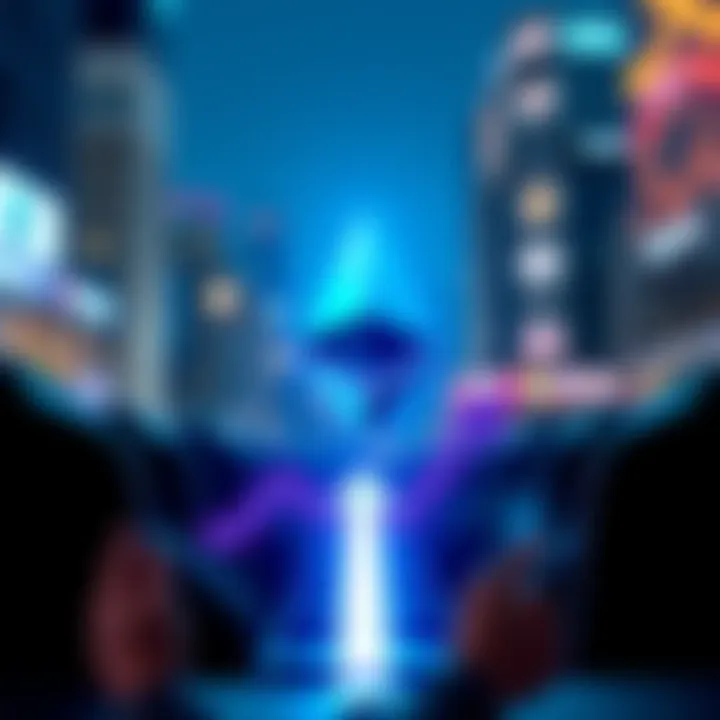 A graphic showing Ethereum's logo with an upward arrow representing its rise in market capitalization, surpassing Johnson & Johnson in the rankings.