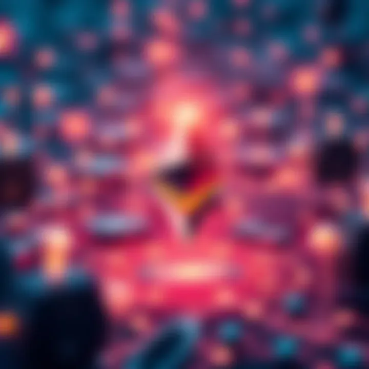 A digital representation of Ethereum symbolizing its role in finance, showcasing interconnected transactions and accessible financial services.