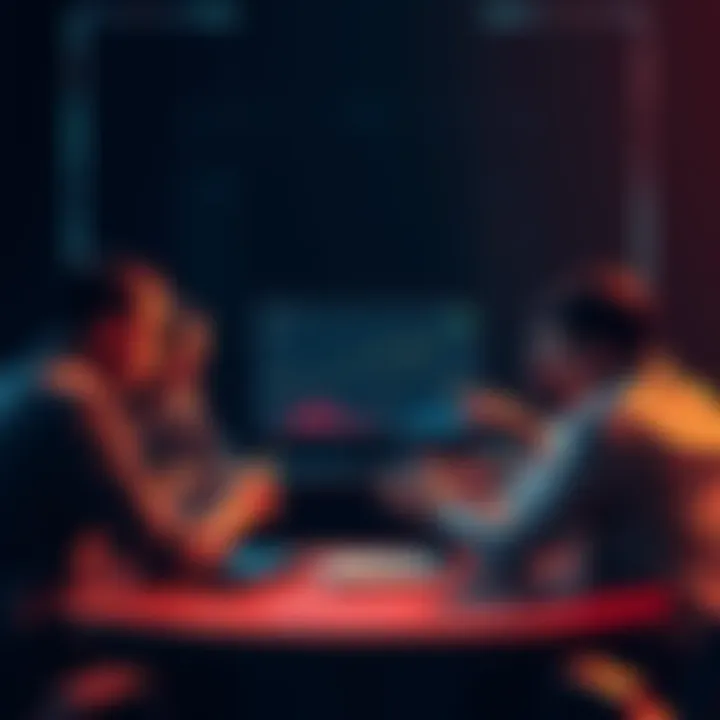 A group of people debating Ethereum's role in traditional finance tokenization at a round table, with charts and graphs on a laptop screen.