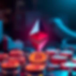 Illustration of Ethereum logo with digital tokens representing financial assets