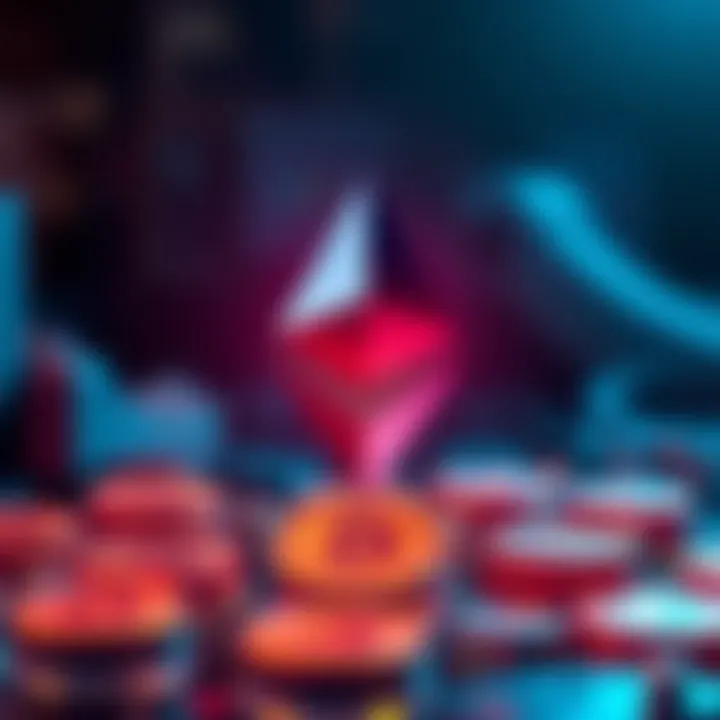 Illustration of Ethereum logo with digital tokens representing financial assets