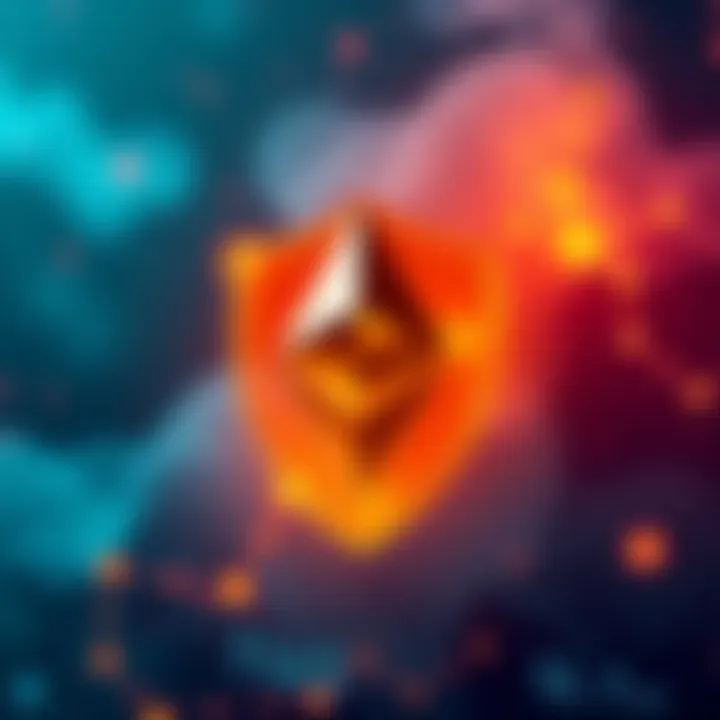 Concept art showing Ethereum logo with a shield symbol, representing security against DoS attacks, alongside a graphic of gas limit numbers.