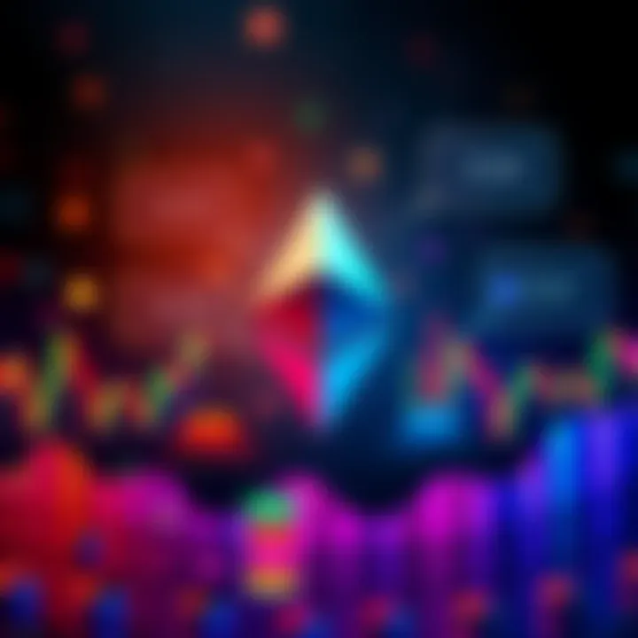 A vibrant graphic showing a digital Ethereum logo with chat bubbles and financial charts, representing daily discussions and updates in the Ethereum community.